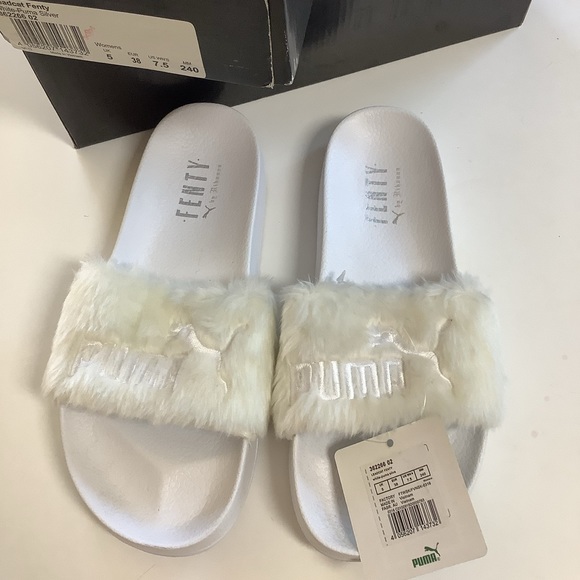 Puma x Fenty Shoes - NWT Puma x Fenty Leadcat fuzzy cream slide sandals